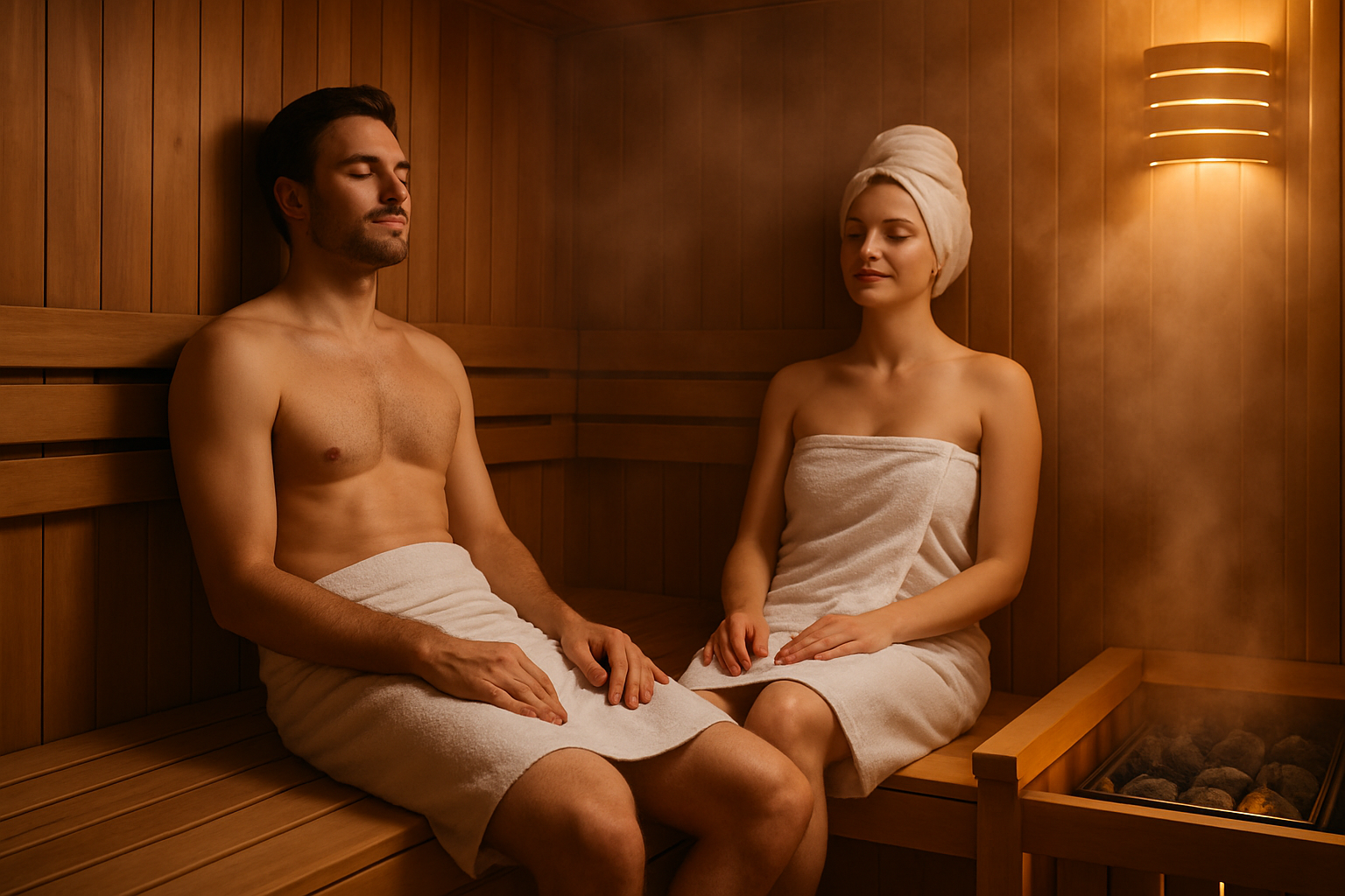 Man and woman in a Sauna